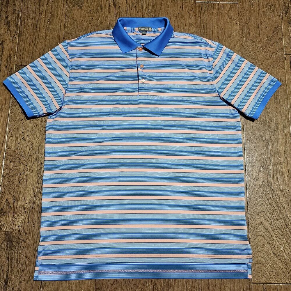 Peter Millar Shirt Men’s Large Summer Comfort Polo Multicolor Stripe Golf